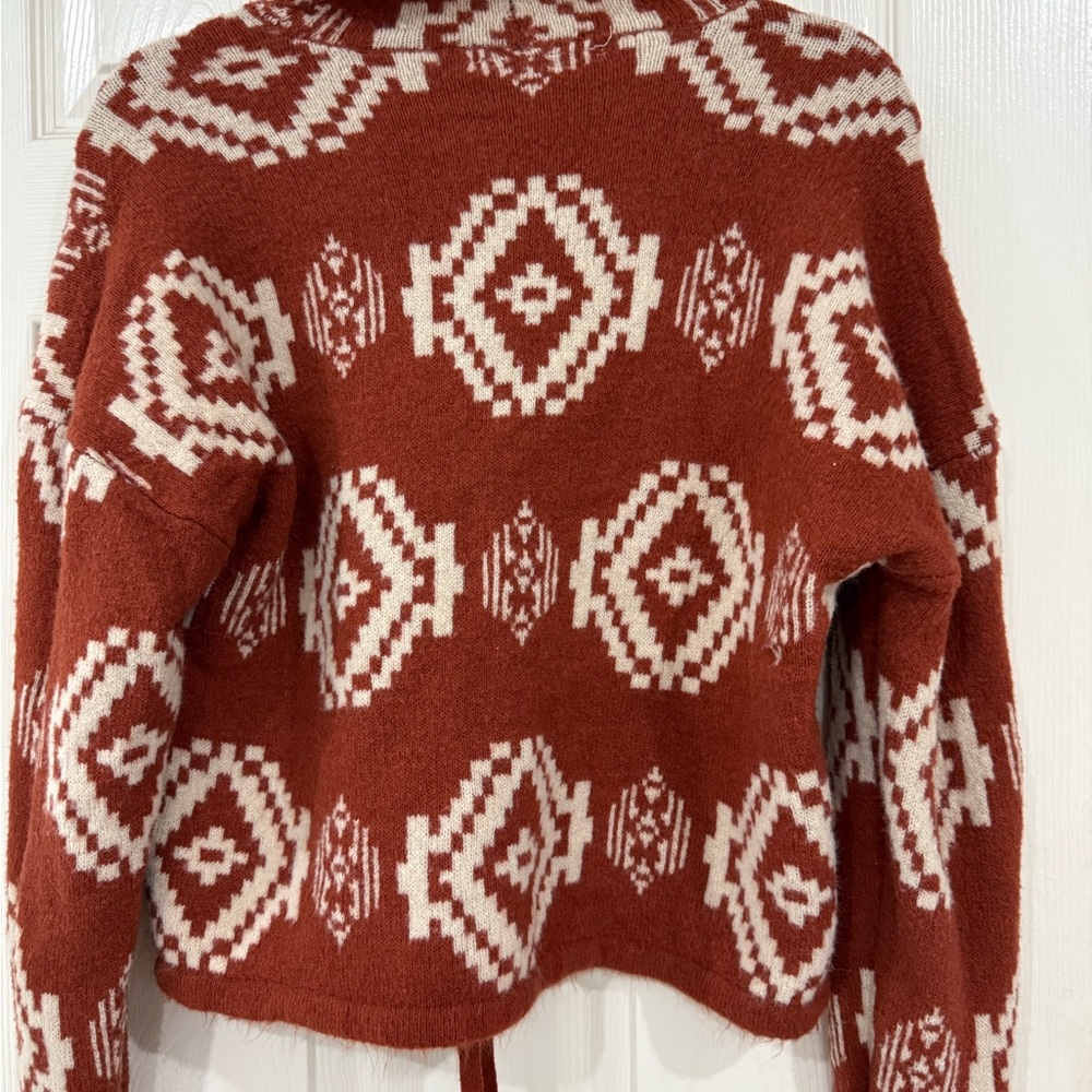 Rust Geometric Patterned Turtleneck Sweater - image 4